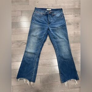 Madewell Cali Demi-Boot Kick Flare Jeans, Destructed Hem Denim Edition, Size 28
